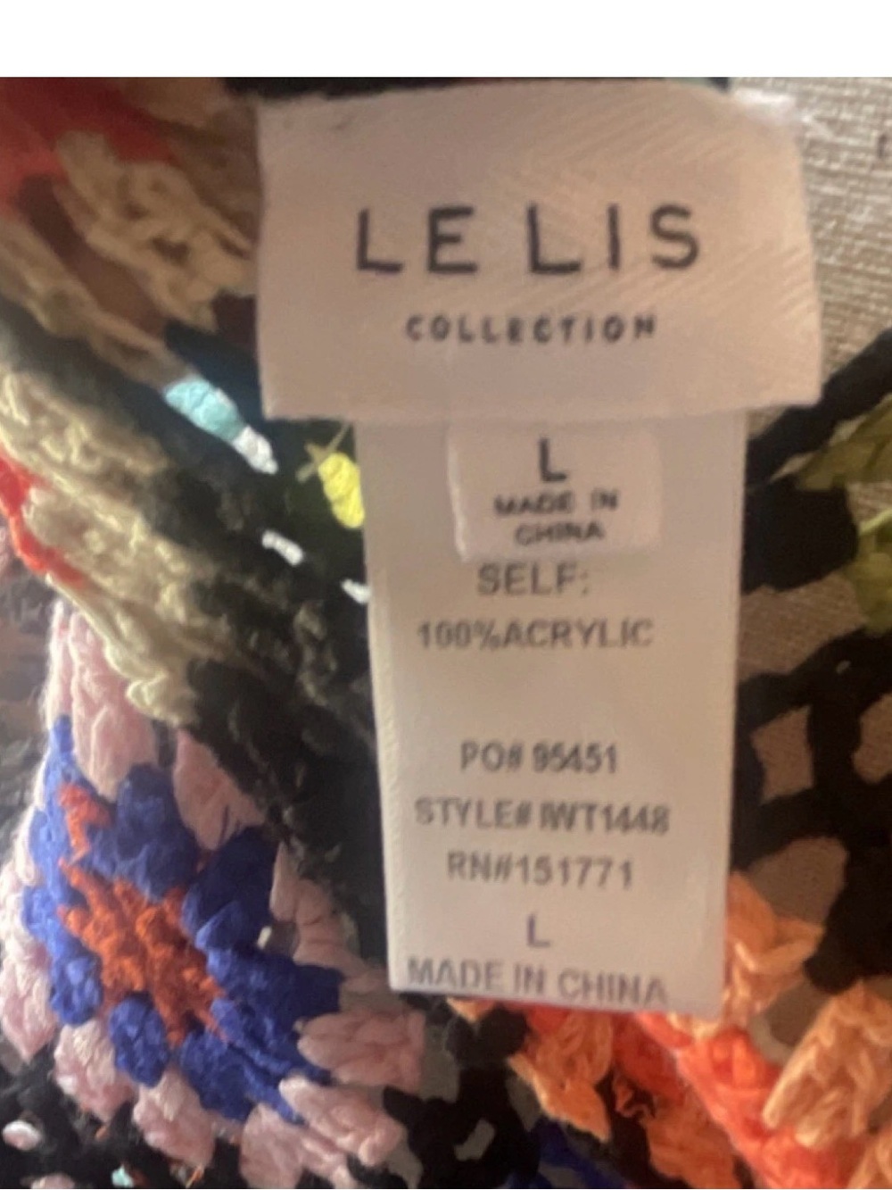 Le Lis Black Crochet Tank Top with Bright Multi-Color Squares - Picture 4 of 4